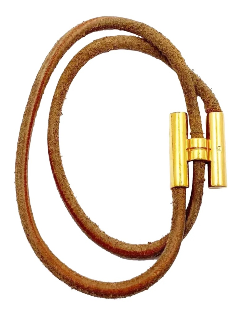 Authentic Hermes Gold Plated H Tournis Leather Bracelet (Unisex)